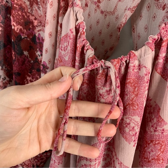 Free People Womens Seven Wonders Mini Dress Pink Floral Boho Open Back Large L - Picture 5 of 11